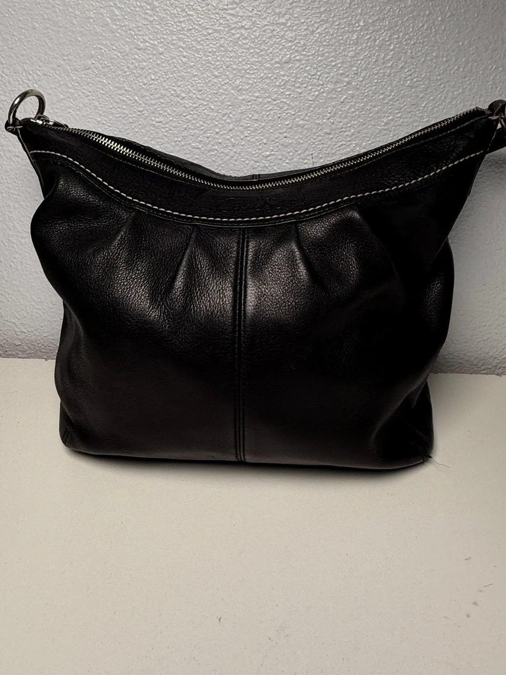 Coach Black Leather Hobo Shoulder Bag Slouchy Zip Top Purse Classic
